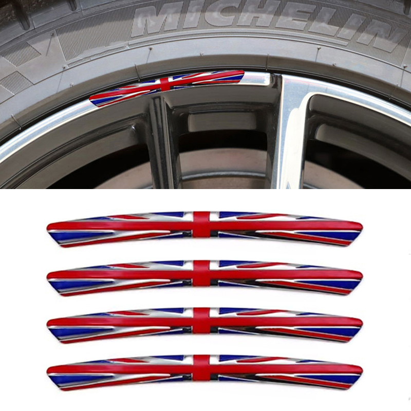 Car Accessories Uk - 4Pcs รถอะลูมินัมอัลลอยล้อสติกเกอร์สหราชอาณาจักรเยอรมนีฝรั่งเศสอิตาลีธงสำหรับ Mini Cooper S JCW