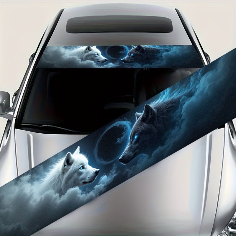 Car Accessories Banner - สติกเกอร์ติดกระจกหน้ารถยนต์ลายหมาป่าคู่ 1 ชิ้น กันน้ำ ทนทาน วัสดุไวนิล