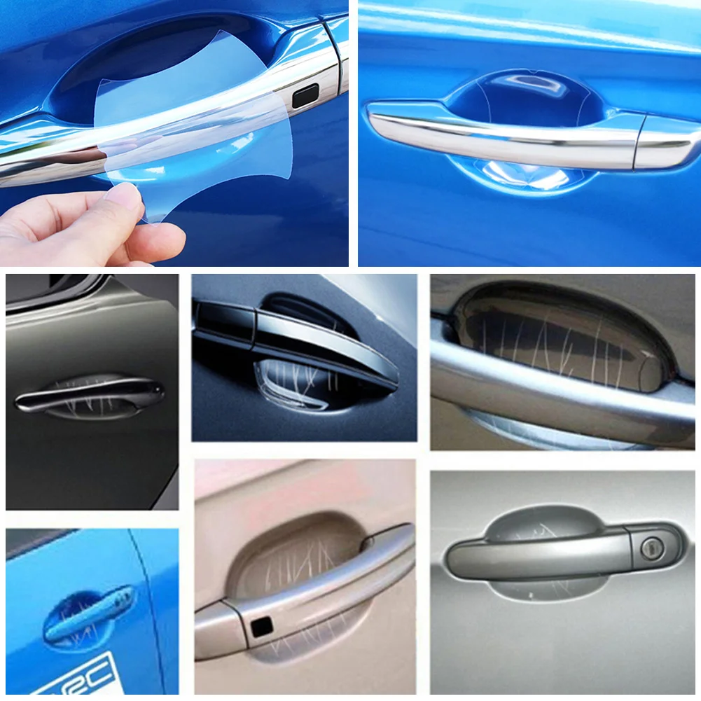 Car Door Handle Protector - ฟิล์มป้องกันไวนิลกันรอยสำหรับรถยนต์ป้องกันการสั่นที่จับประตูรถแบบมองไม่เห็นใช้งานได้อเนกประสงค์5ชิ้น