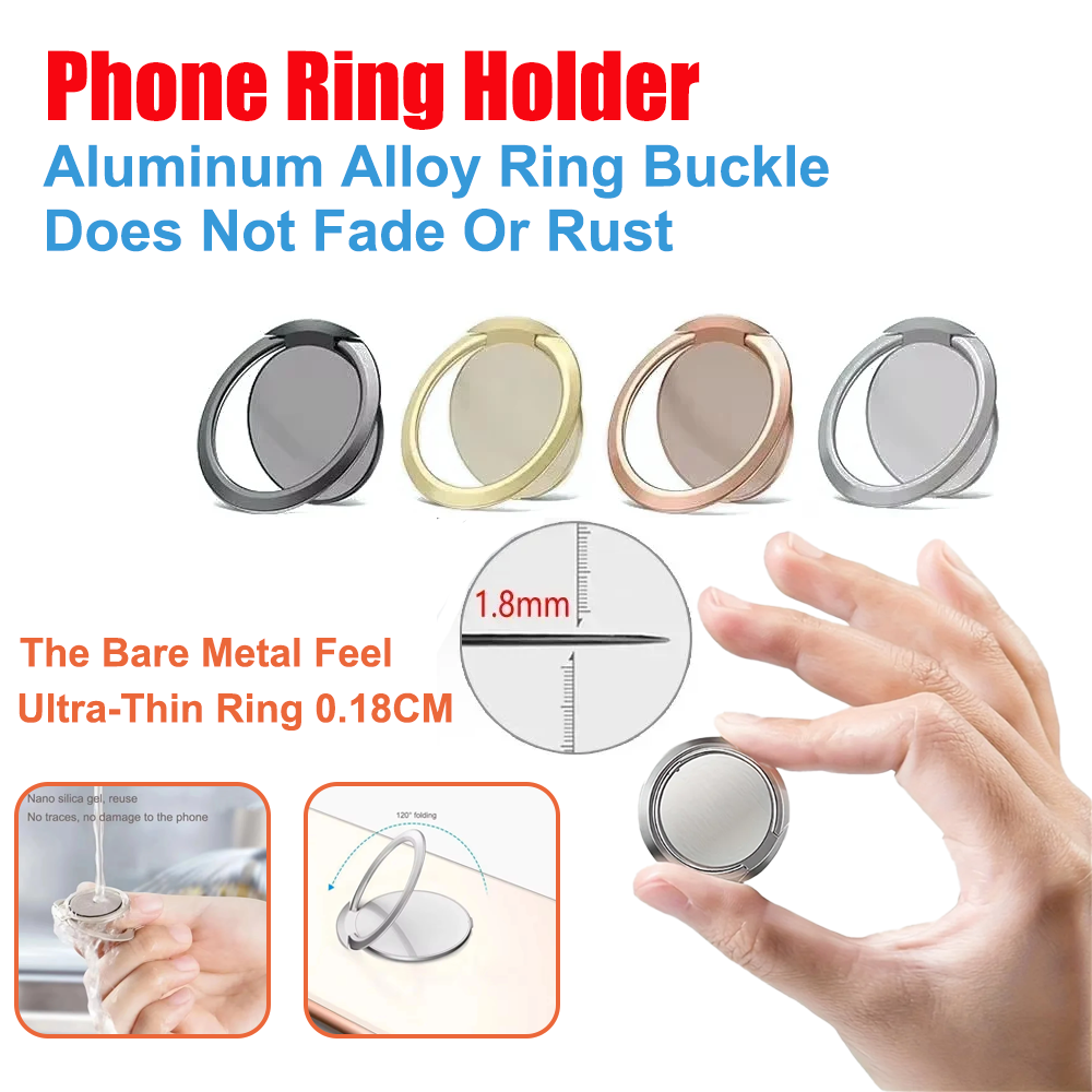 Car Accessories Phone Holder - ที่วางโทรศัพท์แบบวงแหวนโลหะบางเฉียบ หมุนได้ 360 องศา ° ขาตั้งโทรศัพท์แบบพับได้