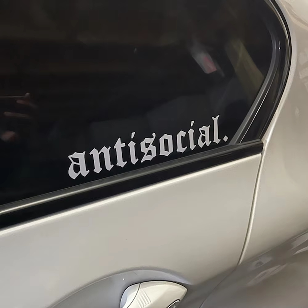 Car Accessories Banner - สติกเกอร์ติดรถยนต์ลาย Antisocial 1 ชิ้น สำหรับตกแต่งกระจกหน้ารถ กันชน